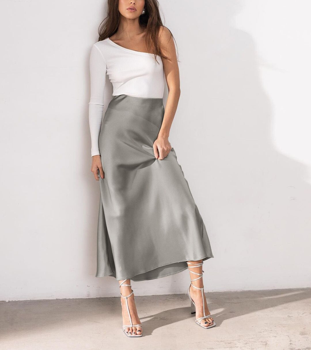 SATIN MIDI SKIRT